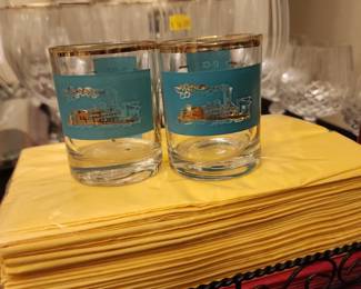 Vintage Libbey Steamboat Southern Comfort Shot Glass Set of 2 