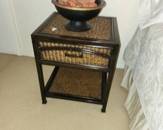Brown Rattan Wooden Nightstand