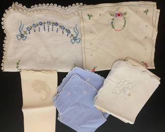 Vintage napkins, dollies, and table cloths.