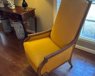 Drexel circa 1960 velvet regency style chair, one of a pair. 