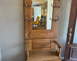Antique oak hall tree with bench