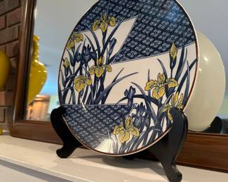 Asian iris on hand painted plate