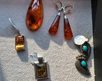 Sterling silver and amber with insects