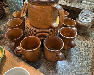 McCoy Canyon Road pottery circa 1960 with square plates and soup bowls. 