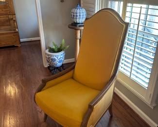 Drexel circa 1960 velvet regency style chair, one of a pair. 