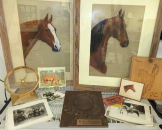 Vintage Middle & Heavy Weight Working Hunter Warrior & National Anthem Chalk Drawing by Equestrian Artist LaRaine LaBeau