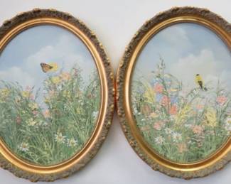 Emily Burns (American, b 1986) Artist Signed, Oval Wildflowers Paintings