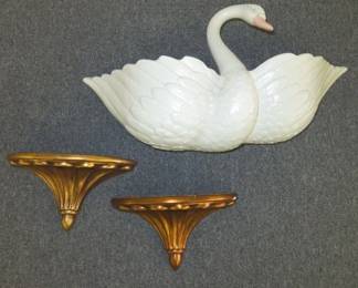 Large Swan Wall Pocket & Gilt Wall Sconce