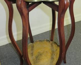 Asian Folding 2 Tier Wood/Brass Tray Table