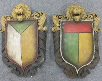 Vintage Heavy Plaster Coat of Arms Lion Crest Wall Plaques
