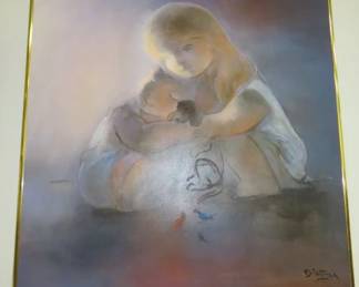 Hermann Dietrich Grunewald (1916-2003) Canvas Painting depicting a little girl and boy holding a puppy. Artist signed lower right corner.