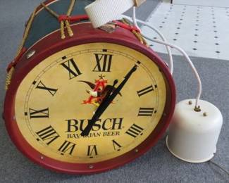 Vintage Hanging Anheuser-Busch Bavarian Beer Drum Clock Bar Light