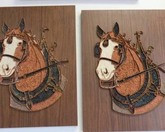1960's Anheuser-Busch Clydesdales Horse Mixed Media on Board, Copper Crushed Stone