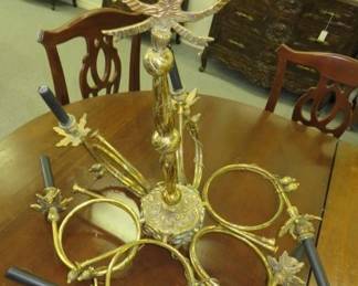 Vintage 6 Arm Sold Brass Hunters Horns Chandelier