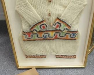 Vintage Framed Child's 2 Piece Knit Outfit with original worn photograph.