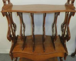 Antique Victorian Canterbury Walnut Rococo Revival Sheet Music/Magazine/Book Stand