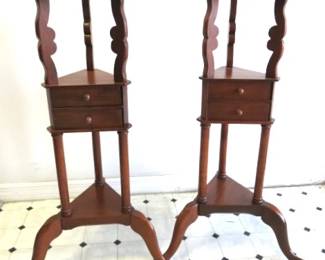 Pair Vintage Mahogany 2 Drawer Wig/Planter Stands