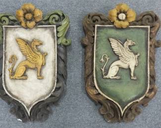 Vintage Heavy Plaster Coat of Arms Griffin Crest Wall Plaques