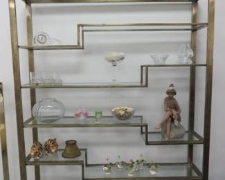 Mid Century Milo Baughman Style Glass/Brass Etagere