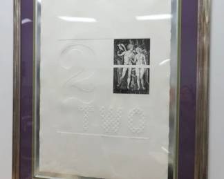 Roslyn Rose Etching Embossing depicting Adam and Eve, with large, embossed letters and number 2. Pencil signed and numbered 79/100