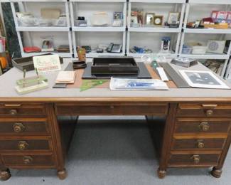 1940's Large Solid Wood Office Desk by Leopold Desk Company Burlington, Iowa