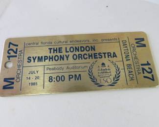 1985 The London Symphony Orchestra Daytona Beach Golden Brass Ticket/Keychain