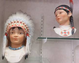 CYBIS Bisque Porcelain Little Eagle Indian Chief & Running Deer Bust