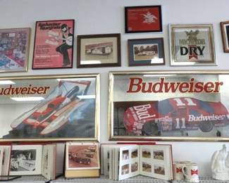 Vintage Large Budweiser Mirrored Racing Wall Art, Signs