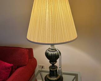 One of a PAIR of Vintage Black and Gold Lamps