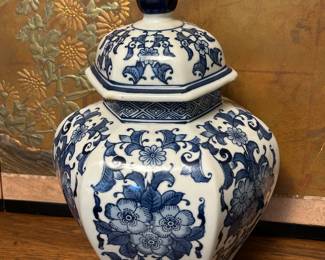 Blue and White Ginger Jar with Lid