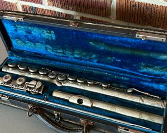 Vintage Flute in case with blue velvet lining........