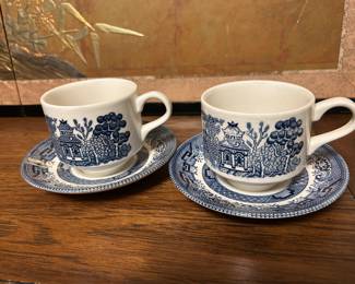 Blue Willow Cups and Saucers made by Churchill