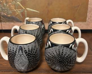 6 Pottery Mugs made in New Mexico signed by........