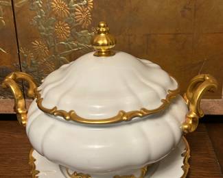 Stunning White Tureen made in Germany with Gold Trim on Plate!