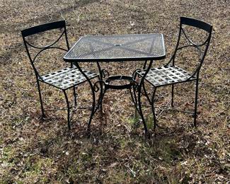 "Tea for Two" Small Square Wrought Iron Table & Pair of Chairs