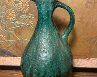 Vintage Green Pottery Pitcher signed by.........