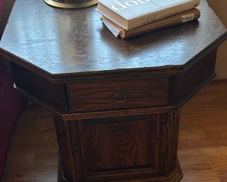 Octagon Shaped Side Table with Drawer and Door