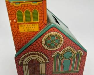 51 Vintage J. Chein Cathedral Tin Litho Bank min