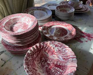 Staffordshire Royal Mail dinnerware red