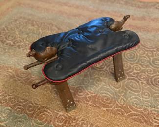 Vintage Bedouin Camel Saddle Hide Footstool Ottoman Rare Wonderful Brass Trims