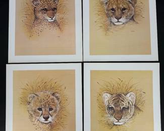 Lot - 18
1977 Quartet of Kitschy Big Wild Cat Litho Art Prints - NOS