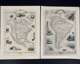 Lot - 87
Vintage Art Litho Maps North & South America - 1851 J & F Tallis & Co J Rapkin Hand Colored Maps
