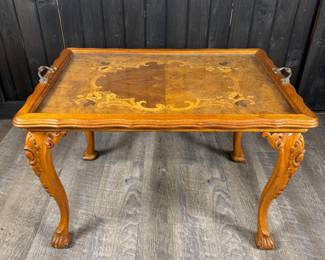 Lot - 70
Antique Vintage Floral Parquetry Tea Table w/Serving Tray