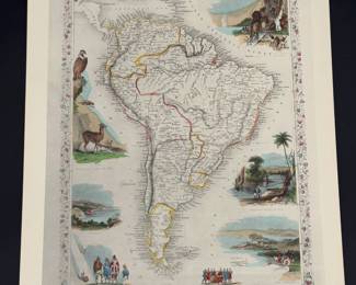 Lot - 90
Vintage Art Litho Map South America - 1851 John Tallis & Co J Rapkin Hand Colored Maps