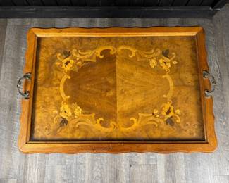 Lot - 70
Antique Vintage Floral Parquetry Tea Table w/Serving Tray