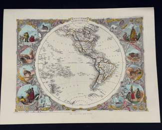 Lot - 91
Vintage Art Litho Map Western Hemisphere - 1851 John Tallis & Co J Rapkin Hand Colored Maps