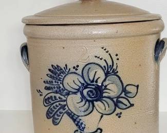 Historical ROWE POTTERY covered 2 gallon crock