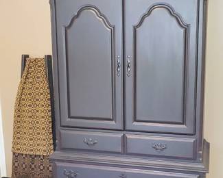 Large Chippendale 'black' painted linen cabinet