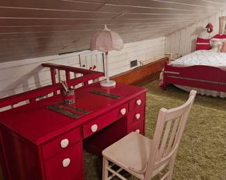 red desk and chair