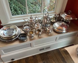 Silverplate items for sale during in-person shopping hours Friday and Saturday.